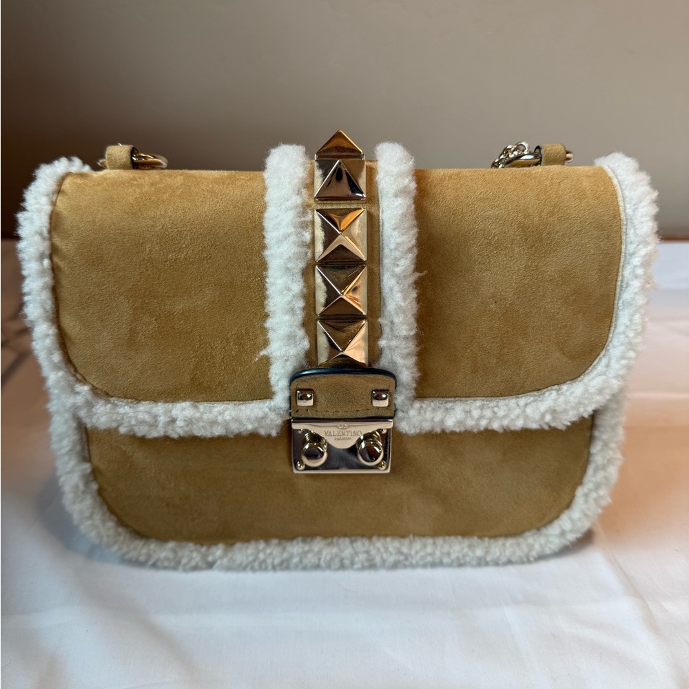 Valentino Garavani Rockstud Spike Shearling Shoulder Bag